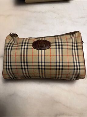 Burberry Tan Check Leather-Trim Toiletry Pouch